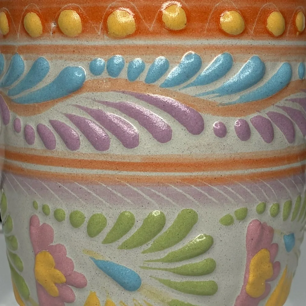 Colorful Televera Salazar Pue Mexico Ceramic Art Tumbler Cup 4.25” x 3.5”